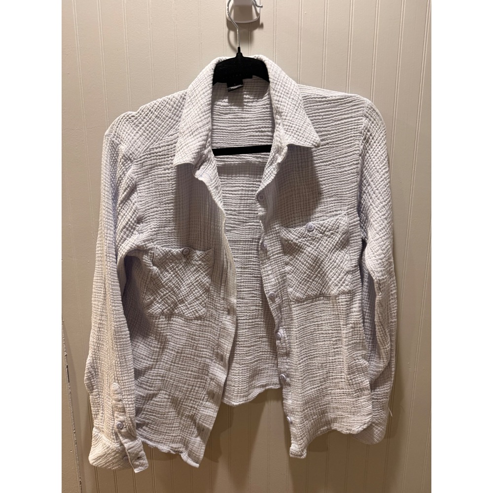 Sanctuary Boyfriend Gauze Button Down Shirt Lavender Blue Cotton Top Small